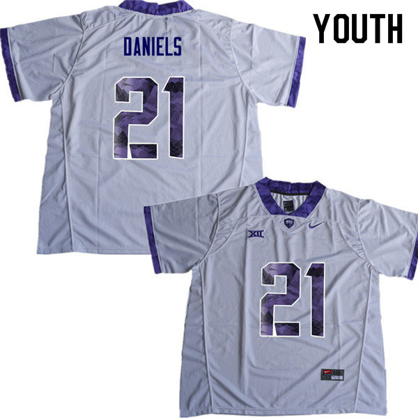 Youth #21 Noah Daniels TCU Horned Frogs College Football Jerseys Sale-White - Click Image to Close